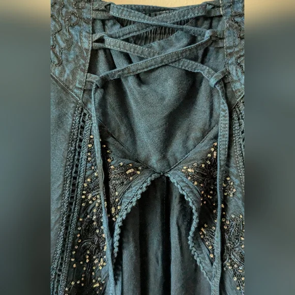 Magic Black Wide Leg Pants with Elegant Flow Beaded 100% Rayon One Size - Picture 6 of 14